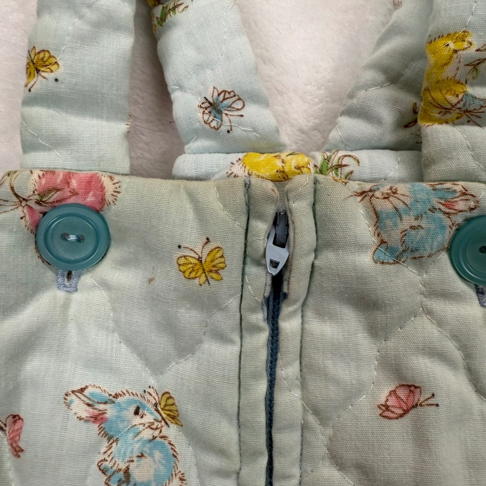 Vintage Quilted Overalls Bunny Print Zip Up Sleeveless Jumpsuit Romper Kids READ - Picture 7 of 8